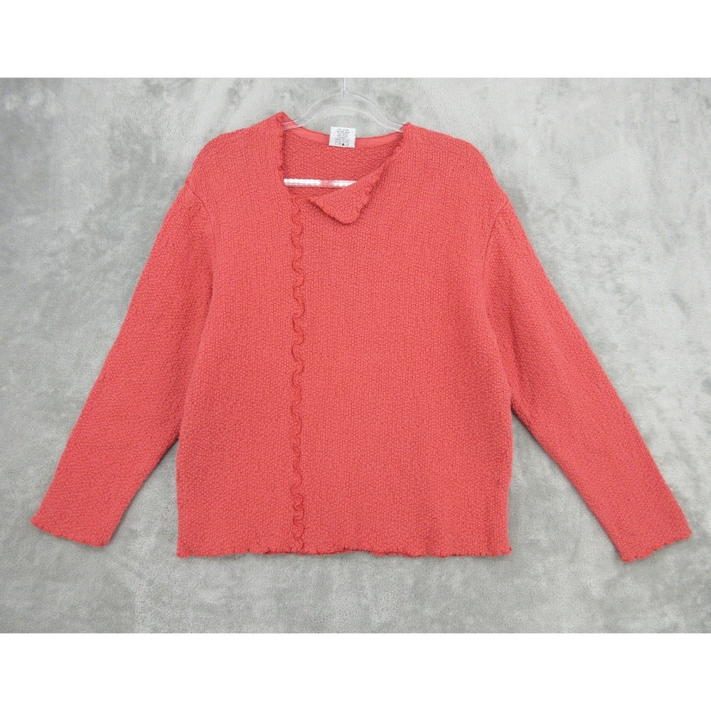 CMC Color Me Cotton Sweater Womens Size XS Pullover Ruffle Artsy Salmon Pink